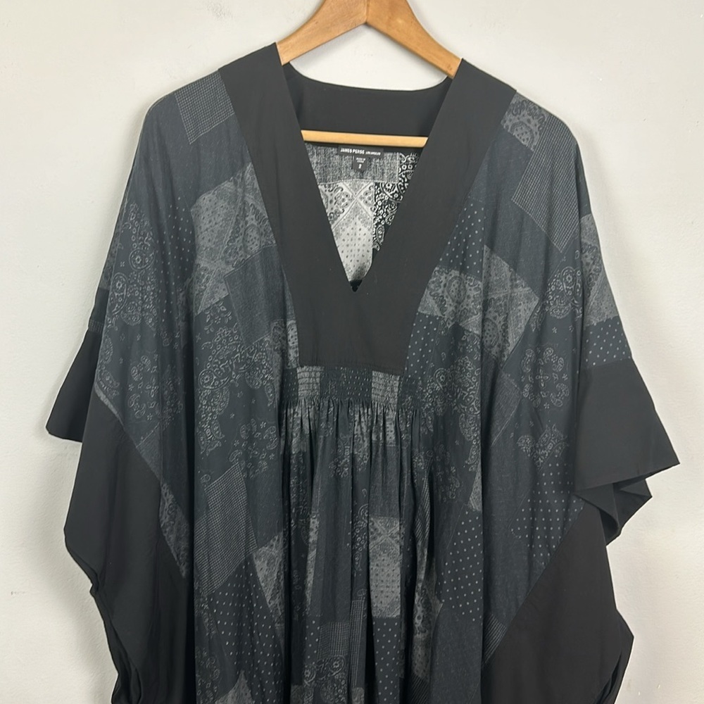 James Perse Black Patterned Oversized V-Neck Maxi Coverup - Picture 6 of 13